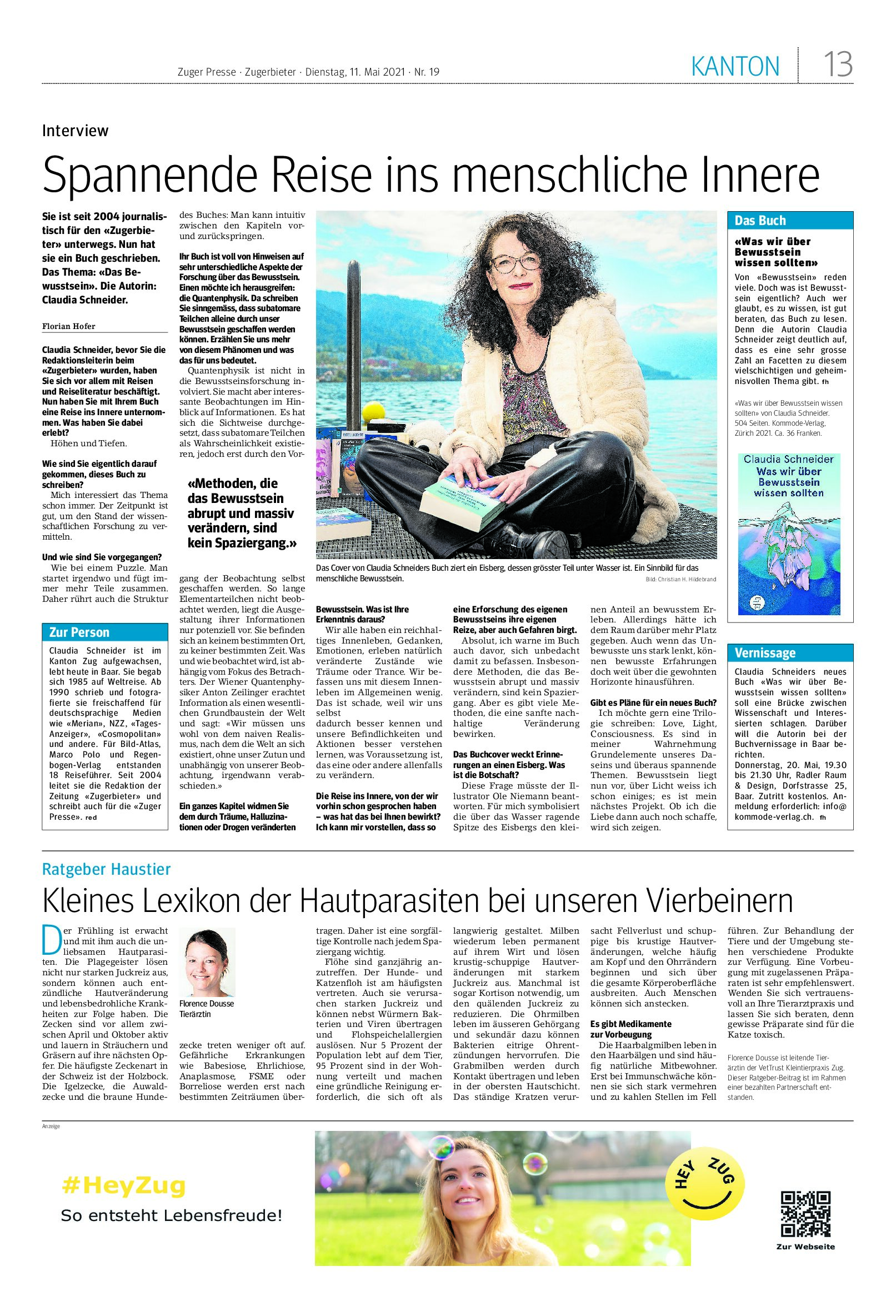 Im Interview mit der Zuger Presse nimmt Claudia Schneider Stellung zu ihrem Sachbuch "Was wir über Bewusstsein wissen sollten".