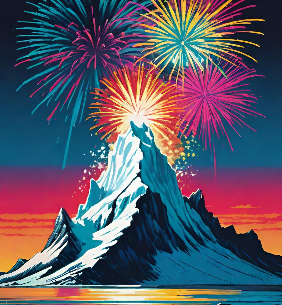 Bewusstsein wird oft als Spitze eines Eisbergs dargestellt. Und gelegentlich bringt dieses Bewusstsein Erstaunliches hervor. Wie im Bild das Feuerwerk. 