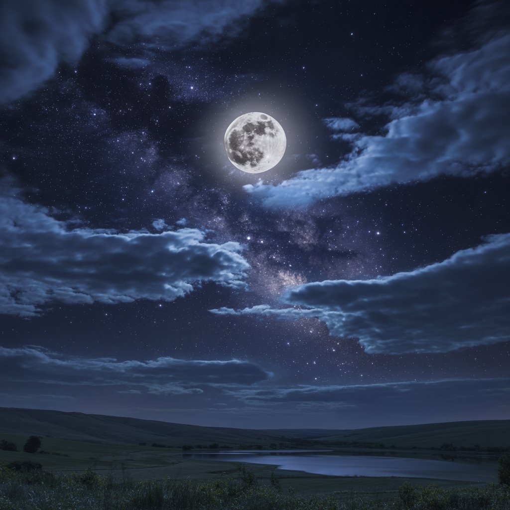 Blick auf den Nachthimmel mit Mond und Sternen.